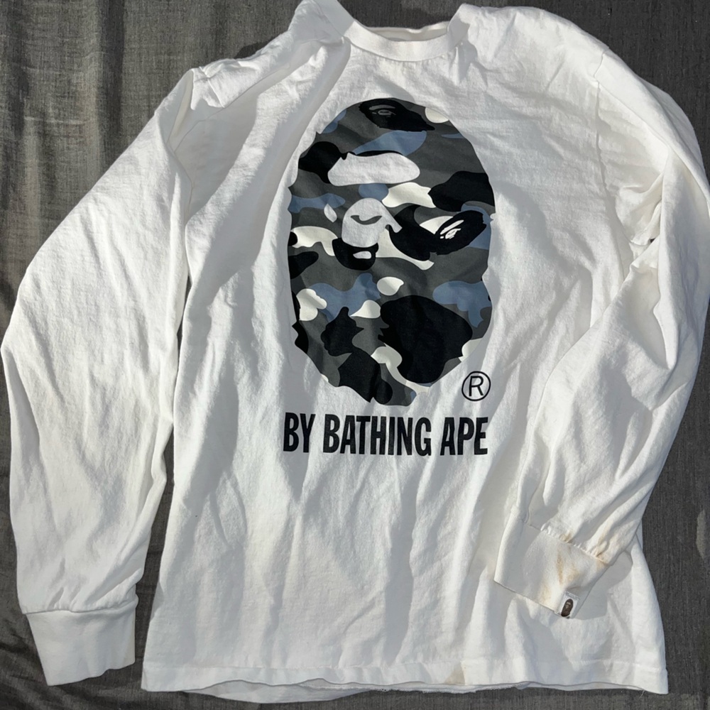 Bape White Long Sleeve with Blue Camo Graphic GLOW IN THE DARK